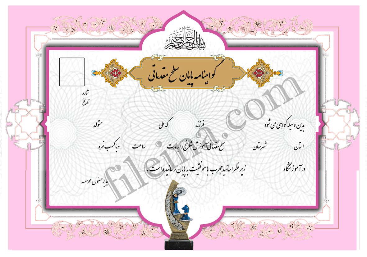 گواهینامه پایان دوره سطح مقدماتی شطرنج